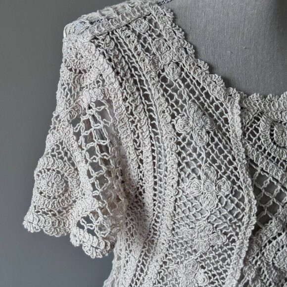 NWOT!  ZARA Boho See-through Crochet Cotton-blend Boatneck Nude Top - Size Mediu - Picture 5 of 10